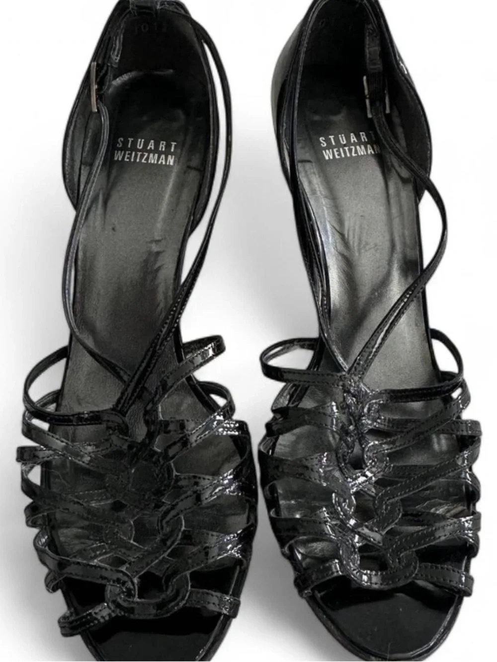 Stuart Weitzman Black Patent Strappy Wedge Sandals - Picture 4 of 7